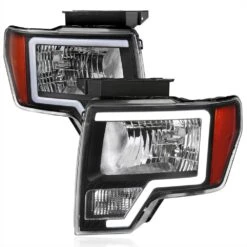 2009-2014 Ford F150 OE-Style Reflector Headlights W/ LED DRL Tube - Black Housing