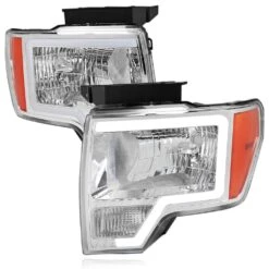 2009-2014 Ford F150 OE-Style Reflector Headlights W/ LED DRL Tube - Chrome Housing