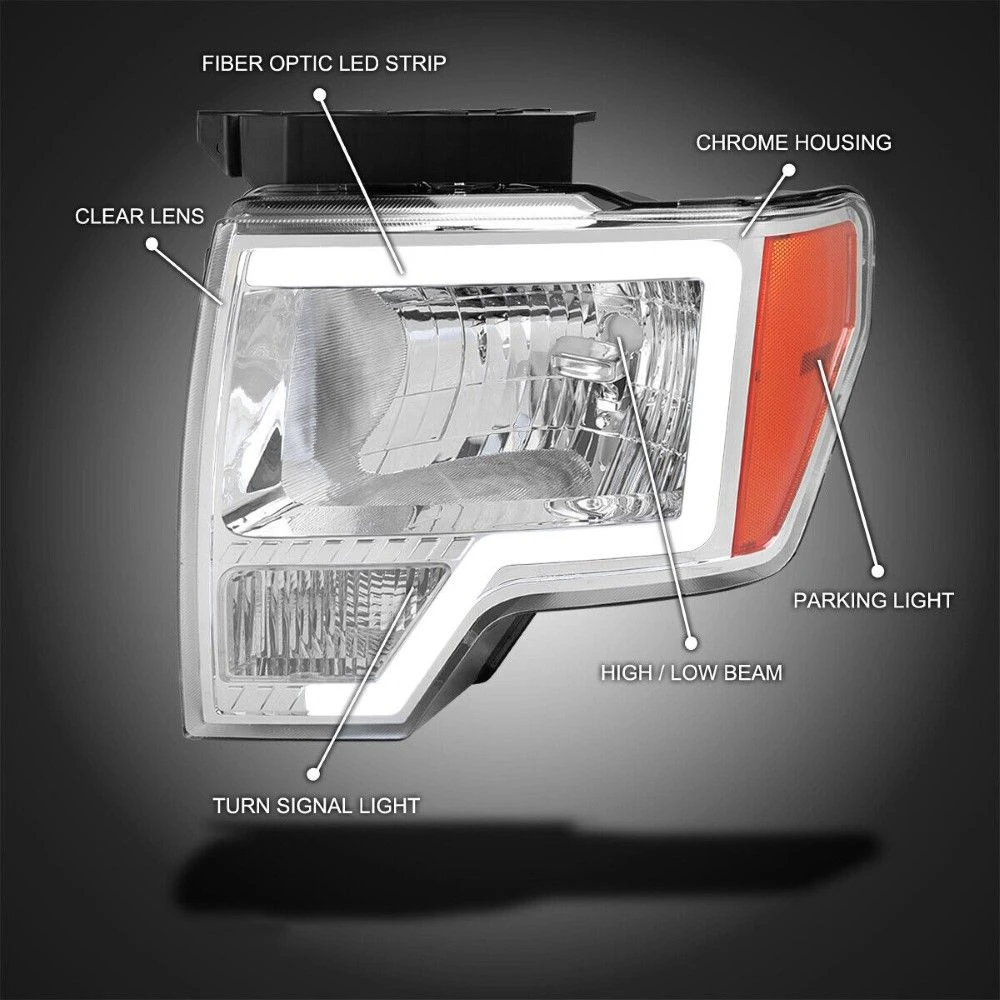 2009-2014 Ford F150 OE-Style Reflector Headlights W/ LED DRL Tube - Chrome Housing 2 2009-2014 Ford F150 OE-Style Reflector Headlights W/ LED DRL Tube - Chrome Housing - Image 2