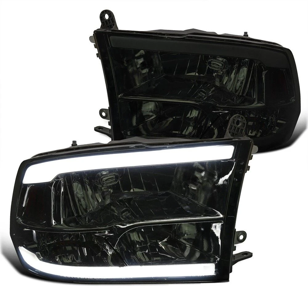 2009-2018 Dodge Ram 1500 2500 3500 LED Dual Bar Reflector Headlights - Smoked 1 2009-2018 Dodge Ram 1500 2500 3500 LED Dual Bar Reflector Headlights - Smoked