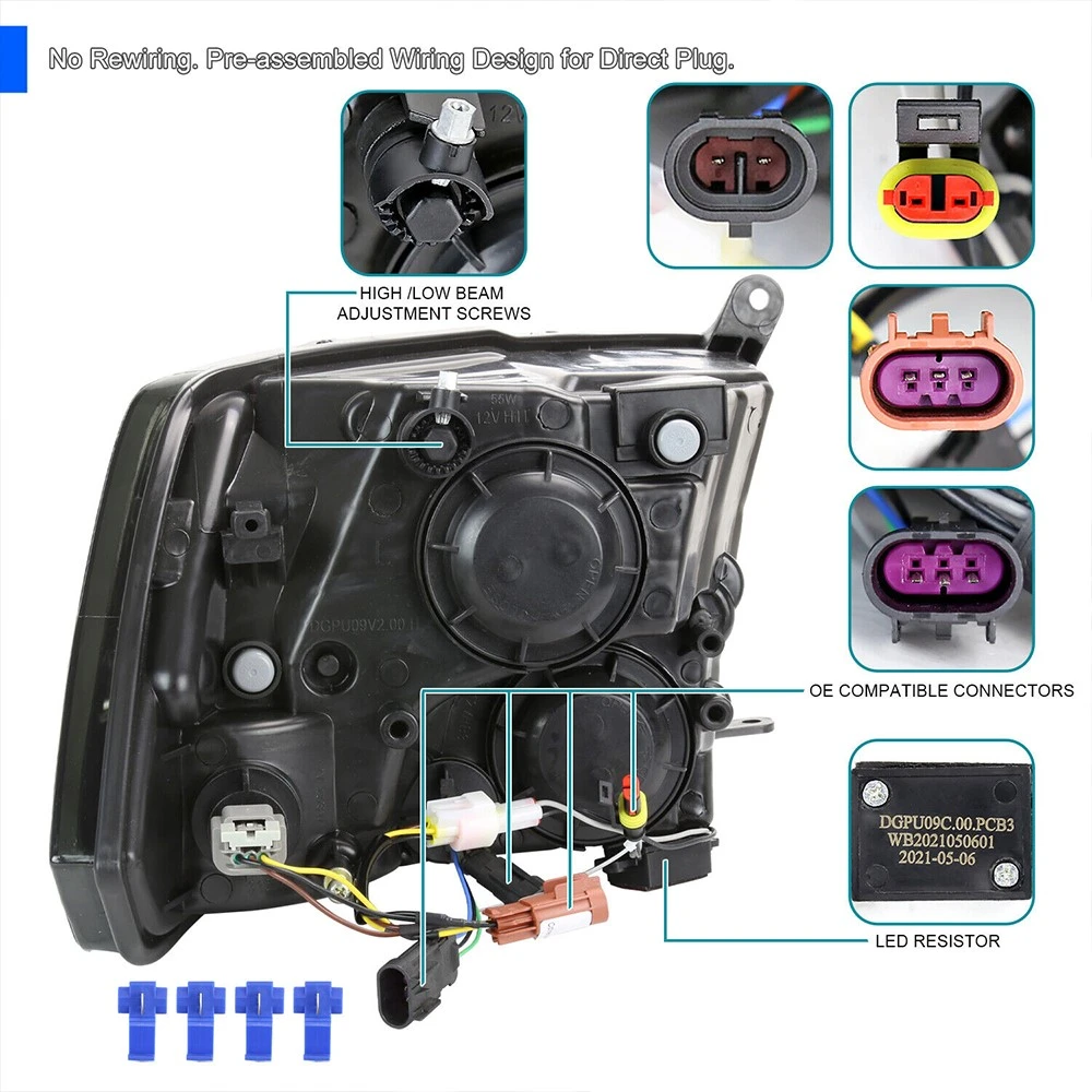 2009-2018 Dodge Ram 1500 2500 3500 LED Dual Bar Reflector Headlights - Smoked 3 2009-2018 Dodge Ram 1500 2500 3500 LED Dual Bar Reflector Headlights - Smoked - Image 3