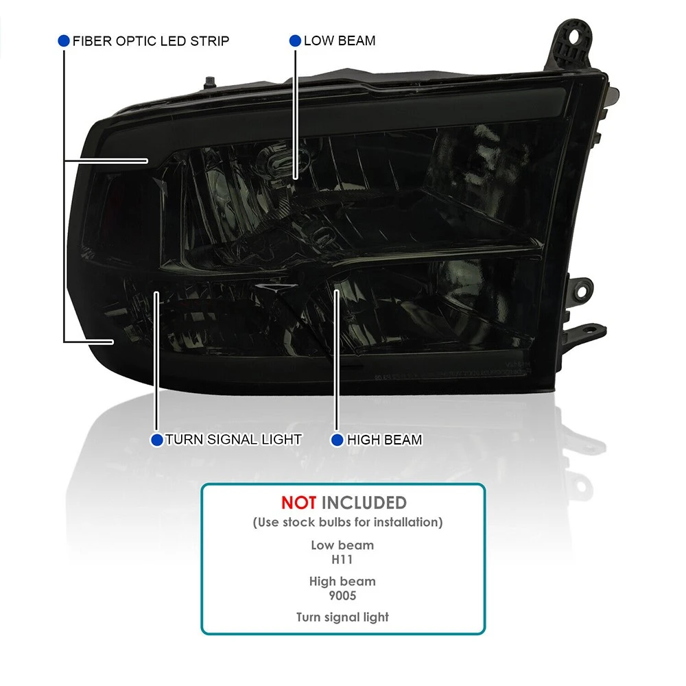 2009-2018 Dodge Ram 1500 2500 3500 LED Dual Bar Reflector Headlights - Smoked 4 2009-2018 Dodge Ram 1500 2500 3500 LED Dual Bar Reflector Headlights - Smoked - Image 4