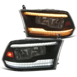 2009-2018 Dodge Ram LED DRL/Switchback Dual Reflector Headlights - Black