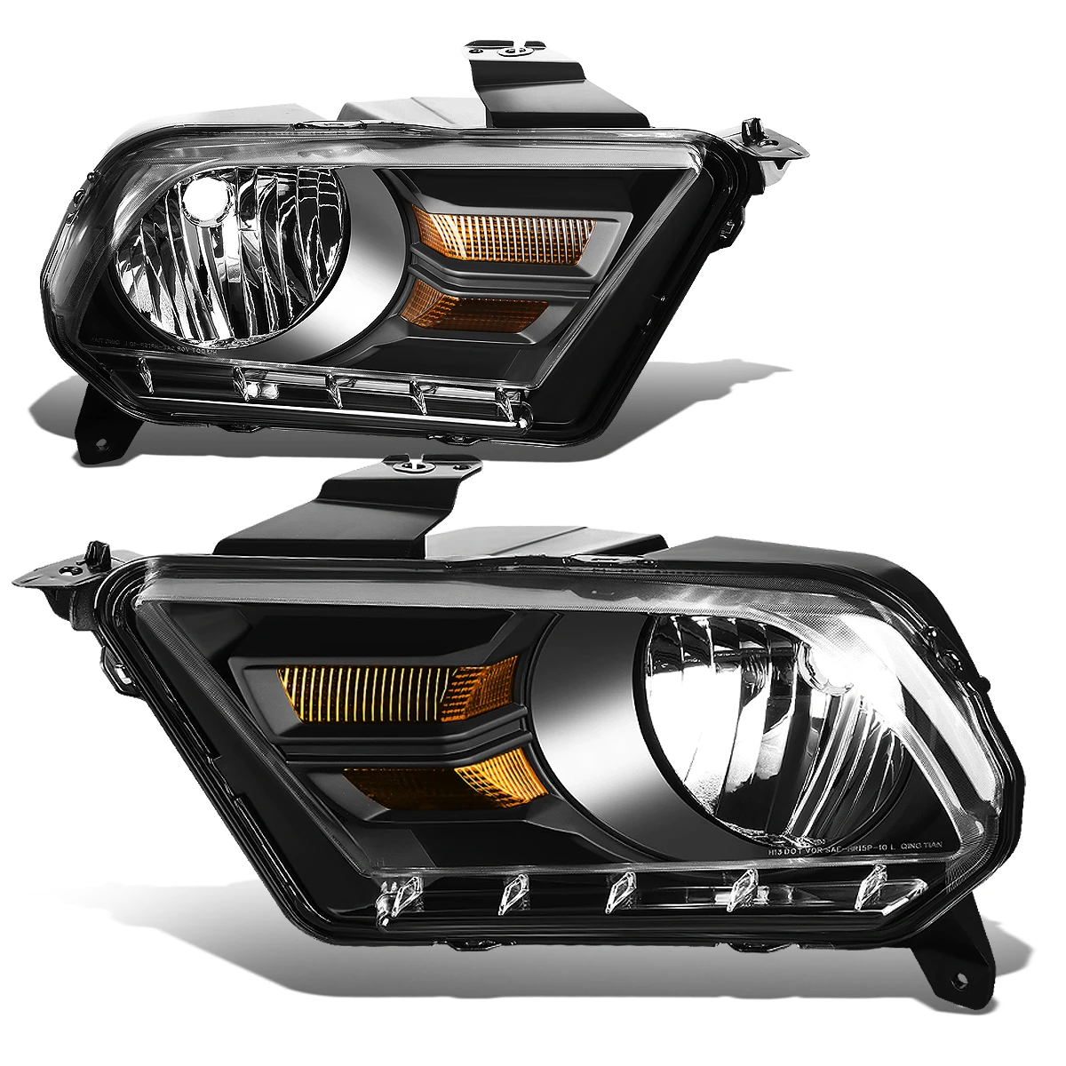 2010-14 Ford Mustang S197 Pair Of Headlight & Corner Light (Black Housing / Amber Reflector) 3 2010-14 Ford Mustang S197 Pair Of Headlight & Corner Light (Black Housing / Amber Reflector) - Image 3
