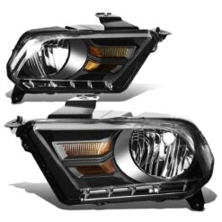 2010-14 Ford Mustang S197 Pair Of Headlight & Corner Light (Black Housing / Amber Reflector)