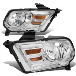 2010-14 Ford Mustang S197 Pair Of Headlight & Corner Light (Chrome Housing / Amber Reflector)