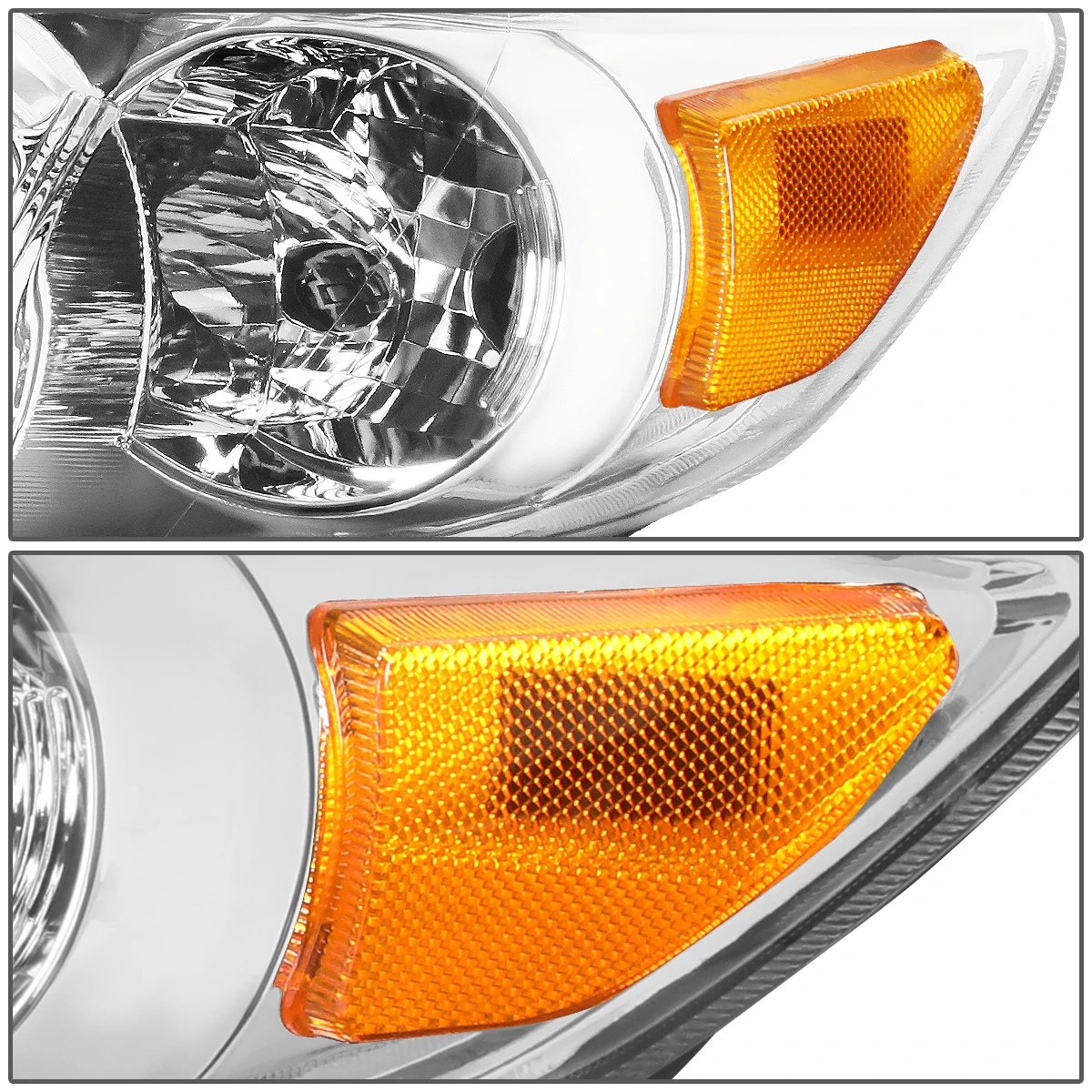 2011-13 Toyota Corolla Sedan Pair Of Headlight & Corner Light (Chrome Housing Amber Reflector) 5 2011-13 Toyota Corolla Sedan Pair Of Headlight & Corner Light (Chrome Housing Amber Reflector) - Image 5