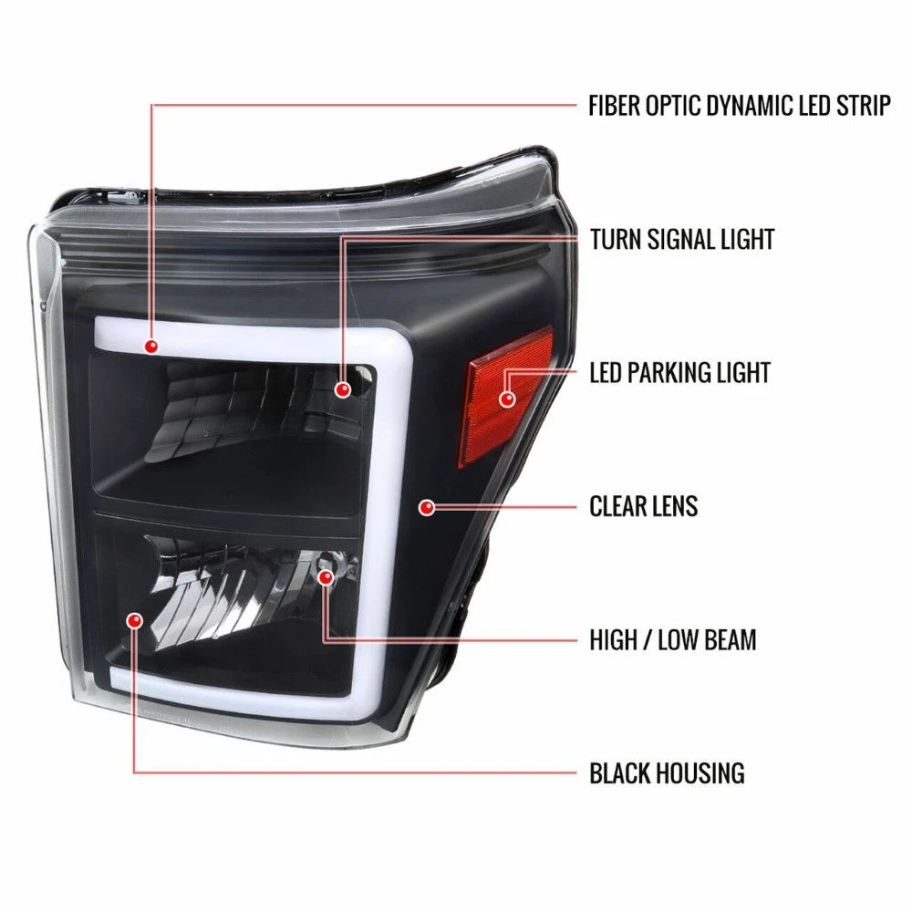 2011-2016 Ford F250/F350/F450 SuperDuty Headlights LED Tube Style - Black 2 2011-2016 Ford F250/F350/F450 SuperDuty Headlights LED Tube Style - Black - Image 2