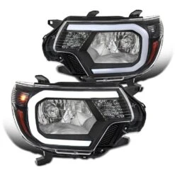 2012-2015 Toyota Tacoma Pickup LED Strip Bar Reflector Headlights - Black Housing