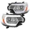 2012-2015 Toyota Tacoma Pickup LED Strip Bar Reflector Headlights - Chrome Housing