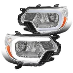 2012-2015 Toyota Tacoma Pickup LED Strip Bar Reflector Headlights - Chrome Housing