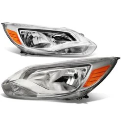 Spyder 2012-2014 Ford Focus [Halogen Model] Crystal Replace Headlights - Chrome Amber