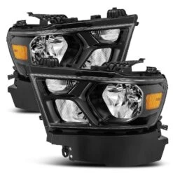 2019-2022 Dodge Ram 1500 (Halogen Type) Crystal Headlights - Glossy Black