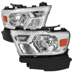 2019-2022 Dodge Ram 1500 Factory Style Reflector Headlights W/ Amber Reflectors - Chrome