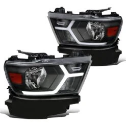 2019-2022 Dodge Ram 1500 Halogen Reflector Headlights W/ LED DRL Strip - Black Housing
