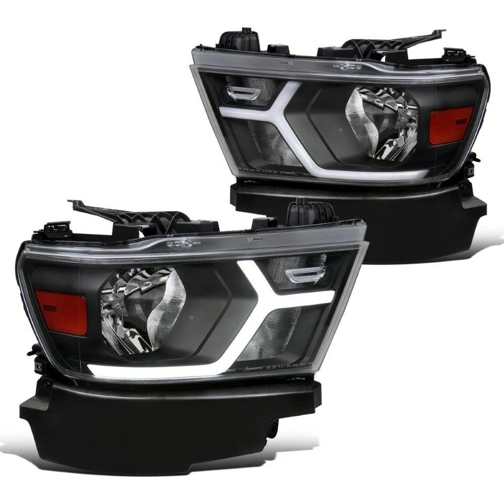 2019-2022 Dodge Ram 1500 Halogen Reflector Headlights W/ LED DRL Strip - Black Housing 1 2019-2022 Dodge Ram 1500 Halogen Reflector Headlights W/ LED DRL Strip - Black Housing