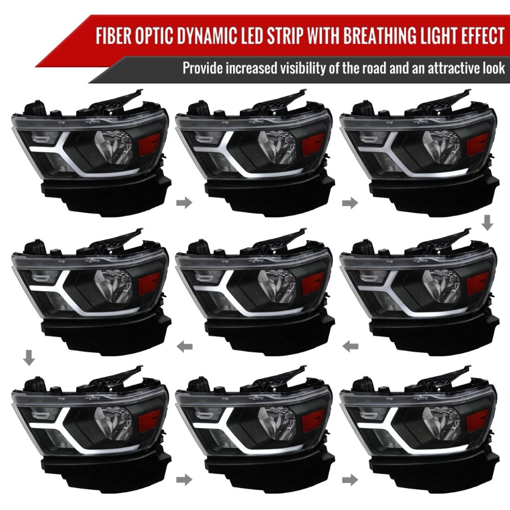 2019-2022 Dodge Ram 1500 Halogen Reflector Headlights W/ LED DRL Strip - Black Housing 4 2019-2022 Dodge Ram 1500 Halogen Reflector Headlights W/ LED DRL Strip - Black Housing - Image 4
