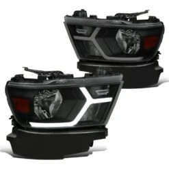 2019-2022 Dodge Ram 1500 Halogen Reflector Headlights W/ LED DRL Strip - Black Housing Smoked Lens