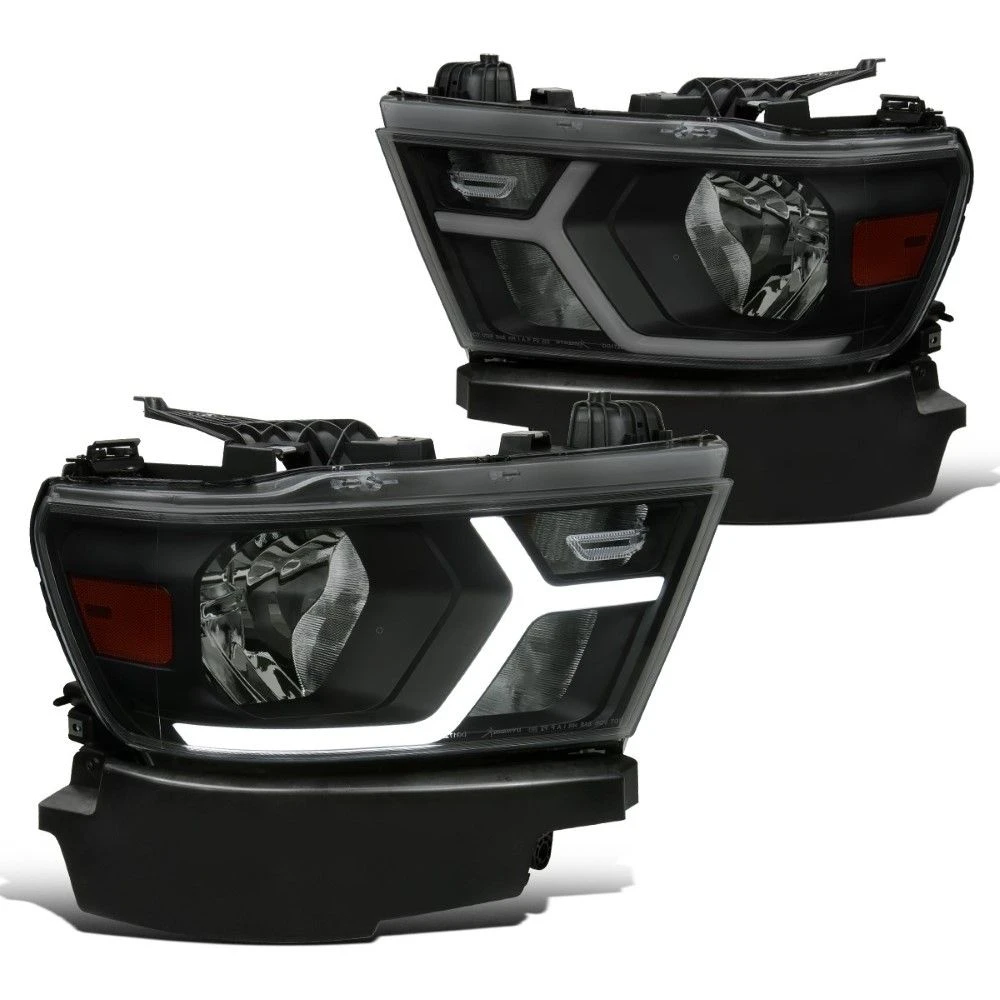 2019-2022 Dodge Ram 1500 Halogen Reflector Headlights W/ LED DRL Strip - Black Housing Smoked Lens 1 2019-2022 Dodge Ram 1500 Halogen Reflector Headlights W/ LED DRL Strip - Black Housing Smoked Lens