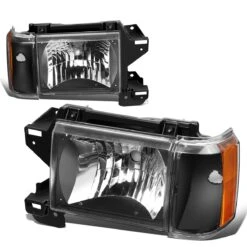 87-91 Ford F150 F250 Bronco OE-Style Headlights Combo - Black / Amber