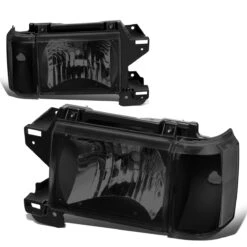 87-91 Ford F150 F250 Bronco OE-Style Headlights Combo - Black Smoked / Clear