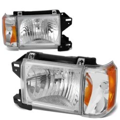 87-91 Ford F150 F250 Bronco OE-Style Headlights Combo - Chrome / Amber