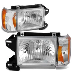 87-91 Ford F150 F250 Bronco OE-Style Headlights Combo - Chrome / Amber -High-Efficiency Car Light Store 87 91 ford f150 f250 bronco oe style headlights combo chrome amber 98