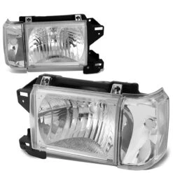 87-91 Ford F150 F250 Bronco OE-Style Headlights Combo - Chrome / Clear
