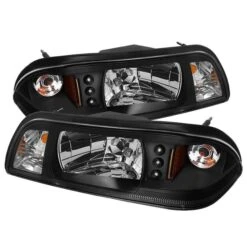 87-93 Ford Mustang 1-Piece Euro Style LED Crystal Headlights - Black