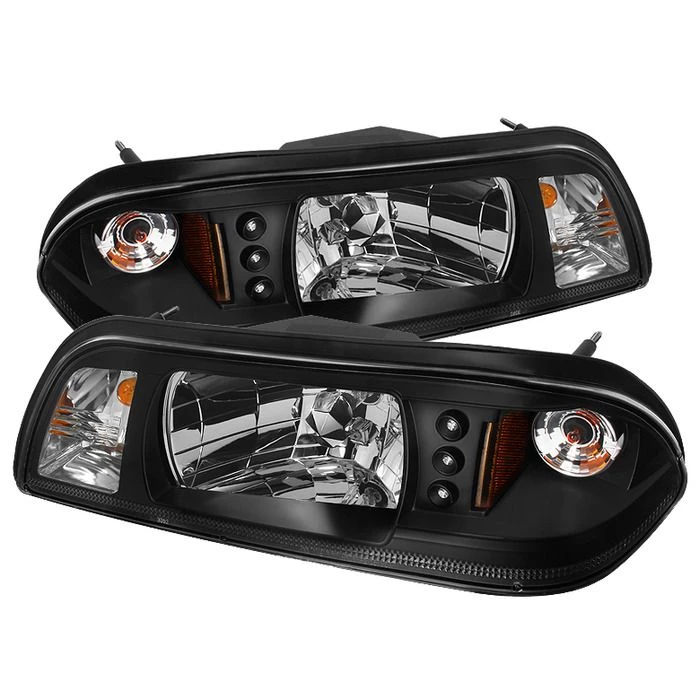 87-93 Ford Mustang 1-Piece Euro Style LED Crystal Headlights - Black 1 87-93 Ford Mustang 1-Piece Euro Style LED Crystal Headlights - Black