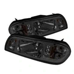 87-93 Ford Mustang 1-Piece Euro Style LED Crystal Headlights - Smoked
