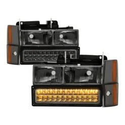88-93 Chevy/GMC C/K Series / Blazer / Silverado / Suburban / Sierra / Yukon Crystal Headlights Set W/ LED Bumper Light - Smoked