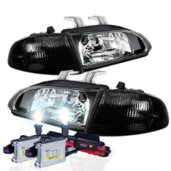 HID Combo 92-95 Honda Civic 2/3DR JDM Black Crystal Headlights