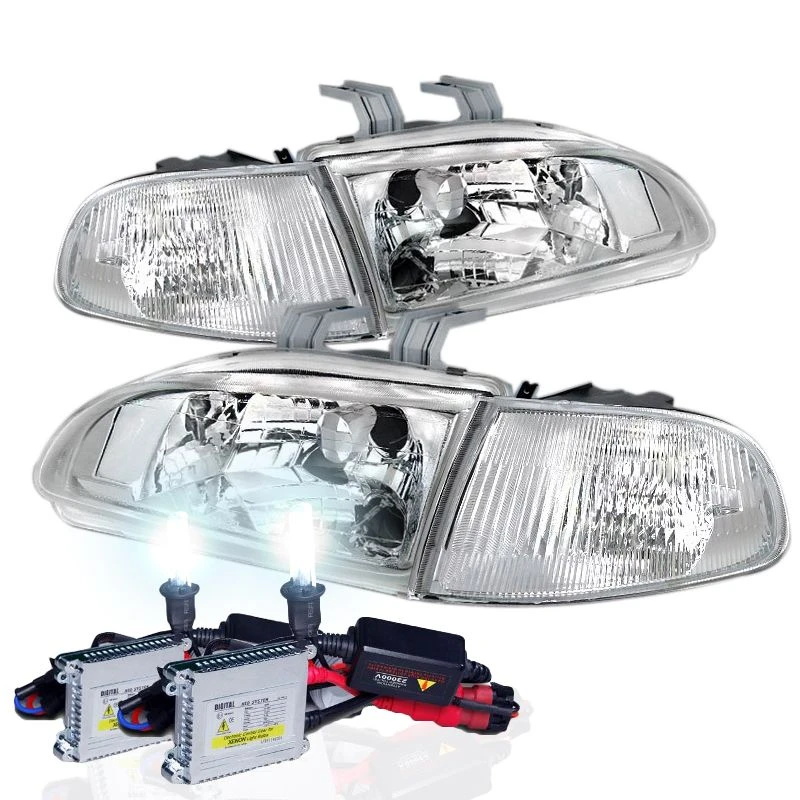 HID Combo 92-95 Honda Civic 2/3DR JDM Chrome Clear Crystal Headlights Set 1 HID Combo 92-95 Honda Civic 2/3DR JDM Chrome Clear Crystal Headlights Set
