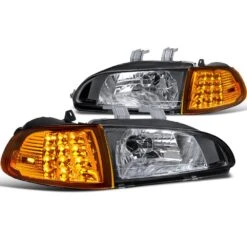 92-95 Honda Civic 2Dr/3Dr EG EH EJ Black Headlights+LED Corner Lights 4PC