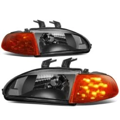 92-95 Honda Civic Headlights + Amber LED Turn Signal Black