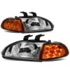 92-95 Honda Civic Headlights + Amber LED Turn Signal Chrome