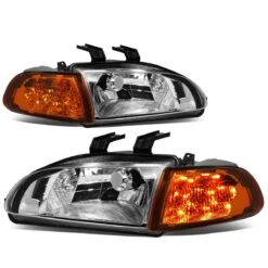 92-95 Honda Civic Headlights + Amber LED Turn Signal Chrome