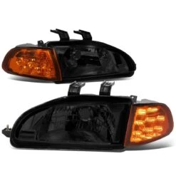 92-95 Honda Civic Headlights + Amber LED Turn Signal Smoked