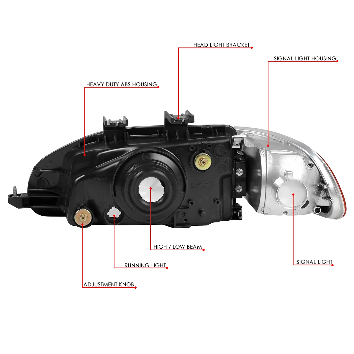 92-95 Honda Civic Headlights + Corner Signal Lens - Chrome / Amber 5 92-95 Honda Civic Headlights + Corner Signal Lens - Chrome / Amber - Image 5