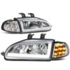 92-95 Honda Civic LED DRL Bar + Turn Signal Headlight Corner Lamps Chrome