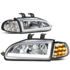 92-95 Honda Civic LED DRL Bar + Turn Signal Headlight Corner Lamps Chrome