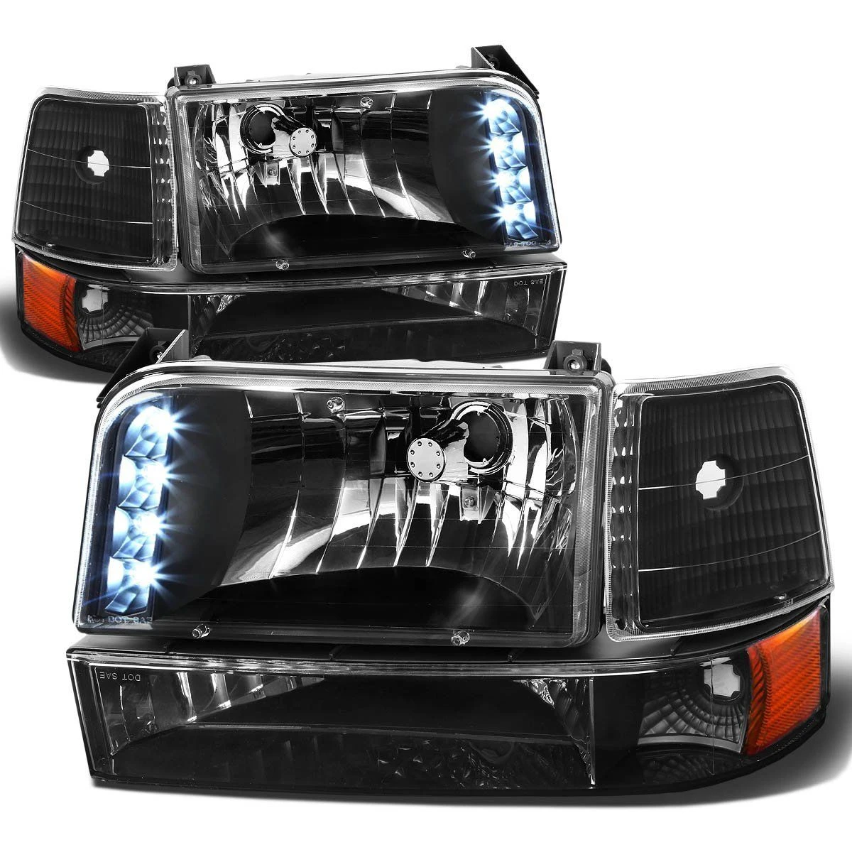92-96 Ford Bronco / F150 F250 LED DRL Headlights + Bumper + Corner - Black Amber 1 92-96 Ford Bronco / F150 F250 LED DRL Headlights + Bumper + Corner - Black Amber