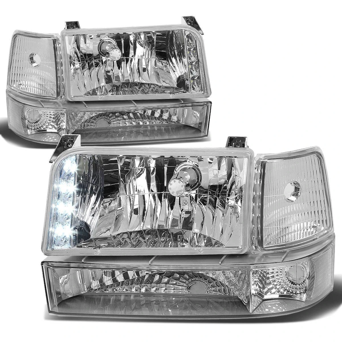 92-96 Ford Bronco / F150 F250 LED DRL Headlights + Bumper + Corner - Chrome Clear 1 92-96 Ford Bronco / F150 F250 LED DRL Headlights + Bumper + Corner - Chrome Clear
