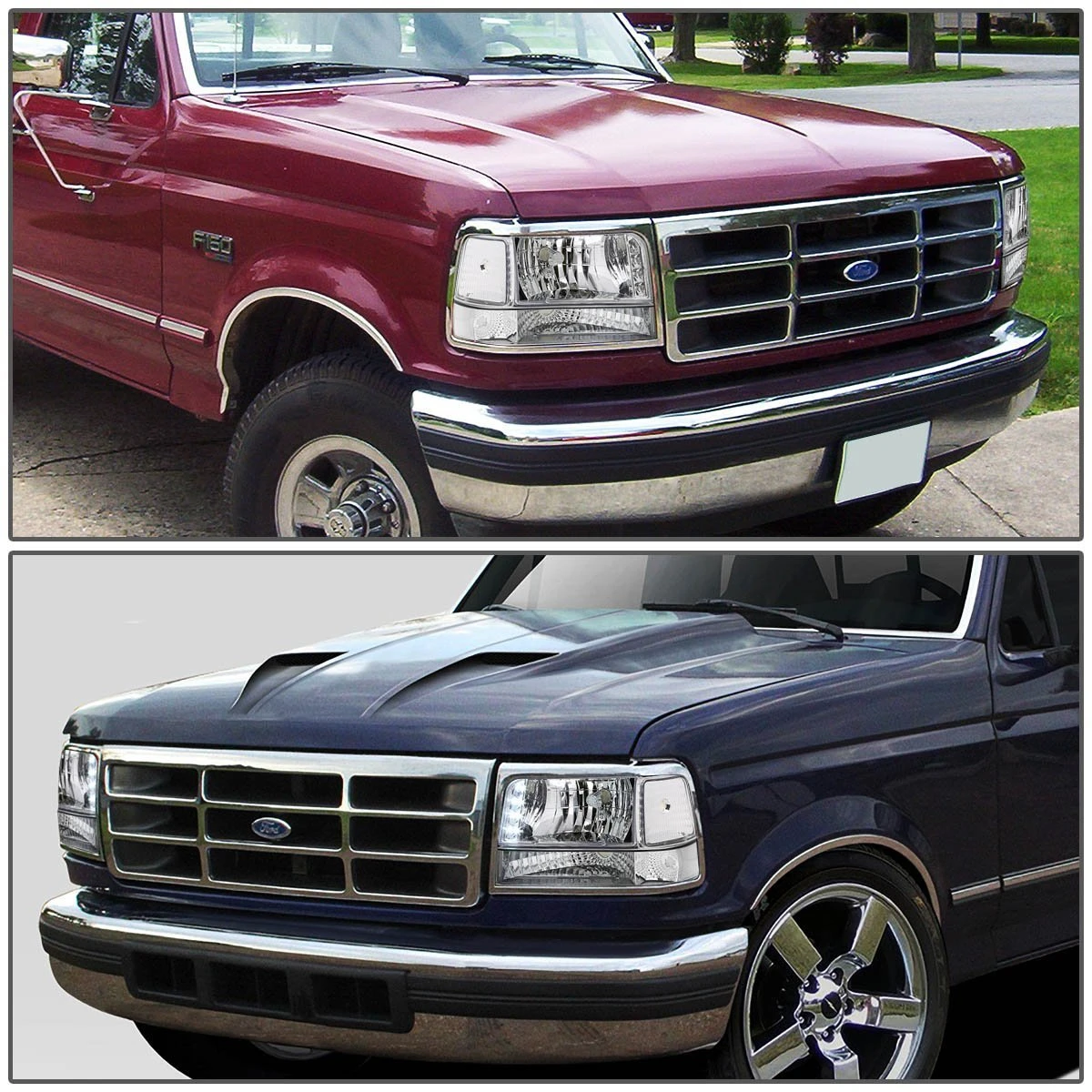 92-96 Ford Bronco / F150 F250 LED DRL Headlights + Bumper + Corner - Chrome Clear 5 92-96 Ford Bronco / F150 F250 LED DRL Headlights + Bumper + Corner - Chrome Clear - Image 5