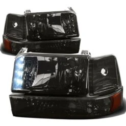 92-96 Ford Bronco / F150 F250 LED DRL Headlights + Bumper + Corner - Smoked Amber