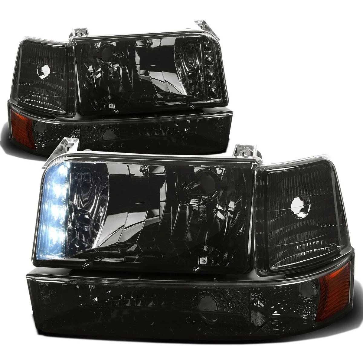 92-96 Ford Bronco / F150 F250 LED DRL Headlights + Bumper + Corner - Smoked Amber 1 92-96 Ford Bronco / F150 F250 LED DRL Headlights + Bumper + Corner - Smoked Amber