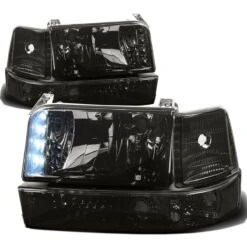 92-96 Ford Bronco / F150 F250 LED DRL Headlights + Bumper + Corner - Smoked Clear
