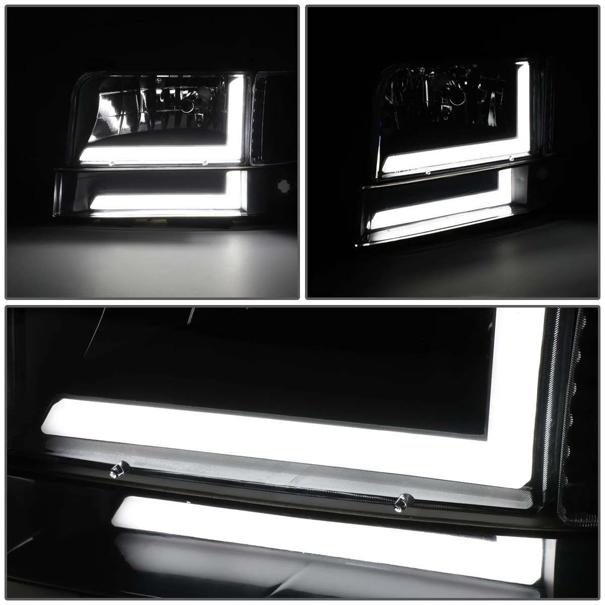 92-96 Ford F150 F250 F350 6Pcs Headlight+Bumper Lamp W/LED DRL - Black|Amber 3 92-96 Ford F150 F250 F350 6Pcs Headlight+Bumper Lamp W/LED DRL - Black|Amber - Image 3