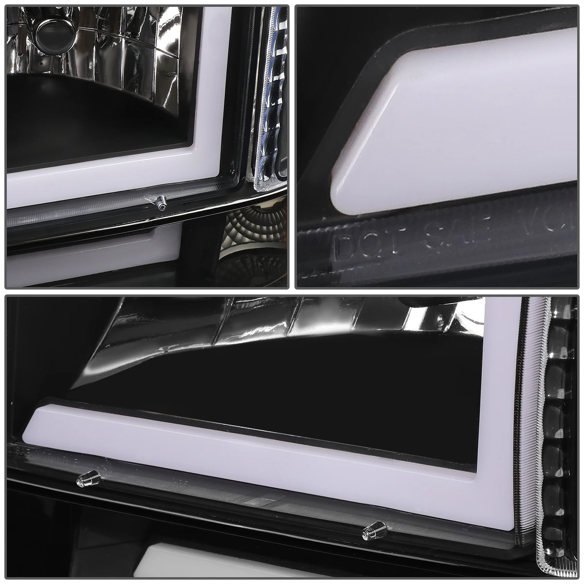 92-96 Ford F150 F250 F350 6Pcs Headlight+Bumper Lamp W/LED DRL - Black|Amber 4 92-96 Ford F150 F250 F350 6Pcs Headlight+Bumper Lamp W/LED DRL - Black|Amber - Image 4